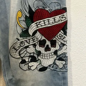 Ed Hardy Light Blue Flare Jeans with Skull Art thumbnail 2