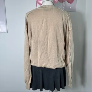 Vintage‎ Italian Beige Cream Cable Knit V Neck Sweater Womens Large thumbnail 5