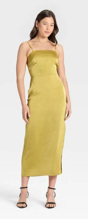 🍁 A New Day Strapless Midi Dress in Chartreuse, Size M thumbnail 1