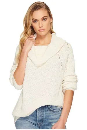 Free People Cream Ivory By Your Side Cowl Neck Sweater Oversized Women’s Large thumbnail 1
