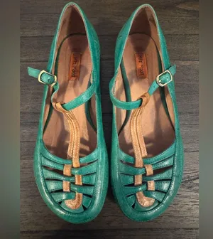 Miz Mooz Teal and Tan Mary Jane Flats thumbnail 1