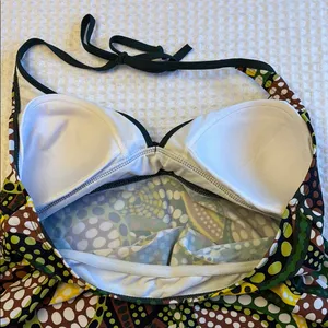 MERONA Tankini Halter Swimsuit Top Size LARGE Colorful Print Green Yellow thumbnail 11