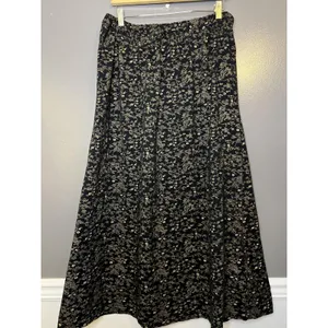 Handmade Black Floral Print Maxi Skirt Womens Med/Lrg Elastic Waist Long Boho thumbnail 3