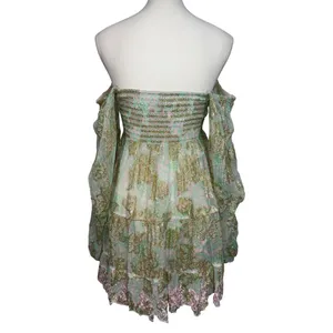 HEMANT AND NANDITA Sidra Mini Dress in Sea Green X-Small New Womens Metallic thumbnail 7
