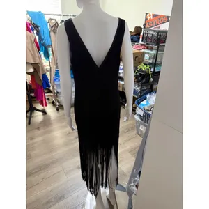 Women 2pc Black Gatsby fringe dress & faux fur trim Jacket. Roaring 20's thumbnail 6
