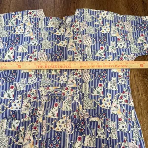 80s‎ SCRUBS Cat Floral Print Striped Scrub Dress XL Blue Cotton Pockets USA Made thumbnail 7