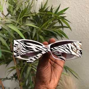 Y2K Gothic Whimsygoth Baddie Cyber Vixen Trendy Streetwear Black White cross sunglasses rhinestone silver bedazzled studs Grunge Gorpcore Mcbling thumbnail 8