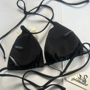 NWT Sporlike Black and Cream 3D Flower Floral Triangle Bikini Top Size Small thumbnail 4