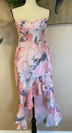 Lulus NWOT Blushing Darling Light Pink Floral Strapless High-Low Maxi Dress thumbnail 1