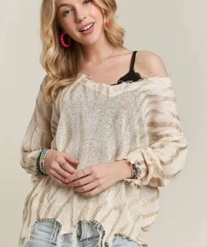 ✨NWT ADORA Frayed Zebra Knit‎ Top Size L thumbnail 1