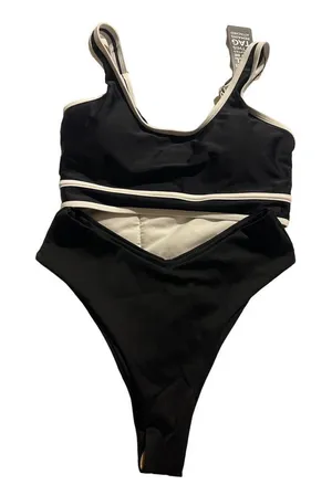Black Sporty Two-Piece Swimsuit Set Athletic Beachwear‎ A-311 thumbnail 1