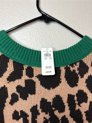 Aerie nwt oversized small trendingLeopard-Print Crewneck Sweater with Green Trim thumbnail 3