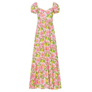 Show Me Your MuMu Cathy Pink Retro Floral Sweetheart Tie Back Puff Maxi Dress M thumbnail 6