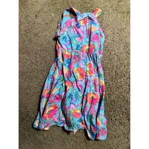 Jona Michelle Girls Blue Tropical Fruit Floral Print Tie Front Dress Size 6 thumbnail 5