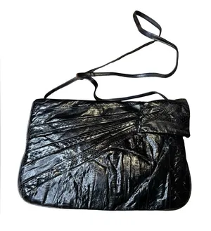 🖤 Vintage Genuine Eel Skin‎ Leather Crossbody Shoulder Bag Black 🖤 thumbnail 1