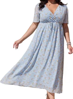 NEW Plus Size Wrap Floral Maxi Dress Short Sleeves Casual Maxi Dresses 3X thumbnail 1