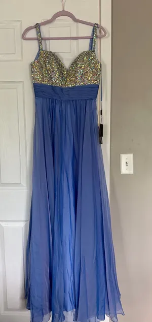La Femme Periwinkle Blue Rhinestone Maxi Dress Event Prom Wedding Guest NEW thumbnail 1