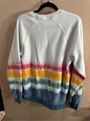 Feat Cozy Tie-Dye Stripe Crewneck Sweater - White with Pink, Yellow, Green, Blue thumbnail 4