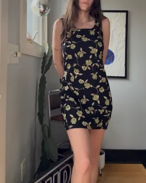 Vintage 90s Black Floral Hawaiian Mini Sun Dress 🔥 thumbnail 4