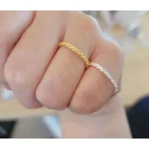 Sparkling‎ Yellow Gold Plated 925 Margarita Chain Flexible Ring, Sz 6.5 thumbnail 14