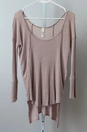 JOLIE Cotton Boho Relaxed Fairy Slouchy Waffle Knit Tunic Top OS Pink thumbnail 1