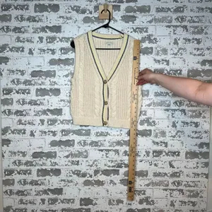 American Eagle | women knitted cream button down sweater vest thumbnail 9