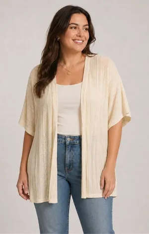 Joie Linen Blend Cream Short Sleeve Open Knit Flowy Cardigan Large Boho #800 thumbnail 1