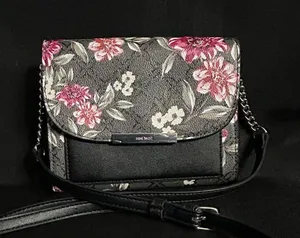 Nine West Black Floral Crossbody with Pink and Cream Blooms thumbnail 1
