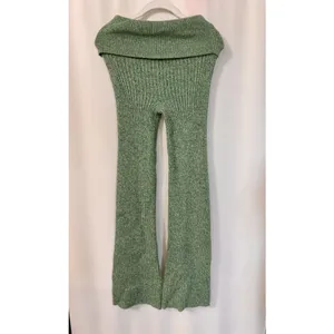 Aerie women’s XS Ribbed Knit High Waisted Flare Pants Green stretch foldover boh thumbnail 10
