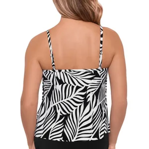 Swim Solutions V-Neck Tiered Tankini Swim Top Leafing Matter Black White 10 thumbnail 7
