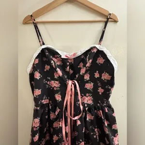 Floral Sweetheart Neckline Lace up Front Midi Dress Large Milkmaid thumbnail 2
