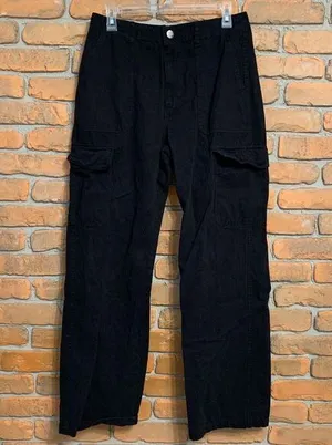 Zara Womens 8 Cargo Pants Black Wide Leg Utility Workwear Jeans Trouser Straight thumbnail 1