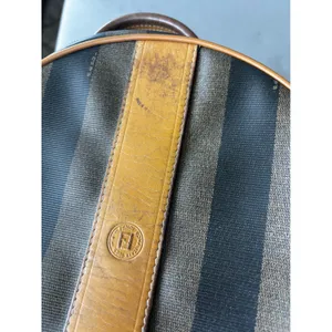 Fendi Pequin Canvas Round Hatbox Bag 10" Brown Black Vintage 80s Crossbody thumbnail 10