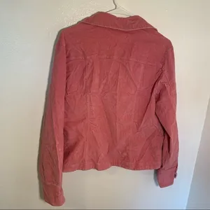 Women's Corduroy Shirt Jacket Snap Up V-Neck Pink Long Sleeve Unlined thumbnail 7