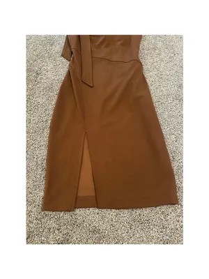 Calvin Klein Brown Bow Shoulder Midi Dress Size 2 thumbnail 4