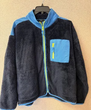J Crew Women's Size Medium Full Zip‎ Fleece Super Plush Sherpa Jacket Navy Blue thumbnail 1