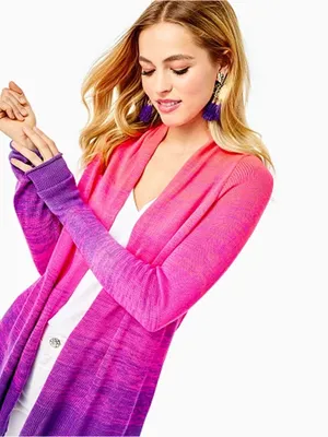 Lilly Pulitzer Tatum Cardigan Fringe Ombre Pink Purple thumbnail 2