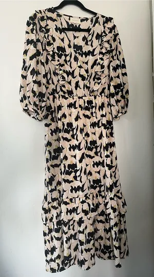 MELLODAY Black Cream Abstract Botanical Maxi Dress Large Resort Vacation Coastal Modest thumbnail 1