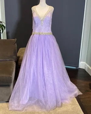 Women’s Purple Full Length V-Neck Silver Beaded Prom Party Dress Size 14 NWT thumbnail 1