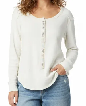 Free People White Button Down Henley Top thumbnail 1