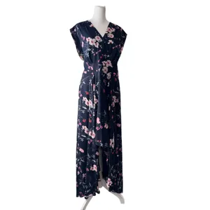 Eliza J Navy Blue Floral Print Cap Sleeve V-Neck High Low Maxi Dress thumbnail 6