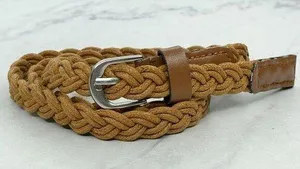 Brown Rope Braided Woven Faux Leather Trim Belt Size XS Womens thumbnail 1