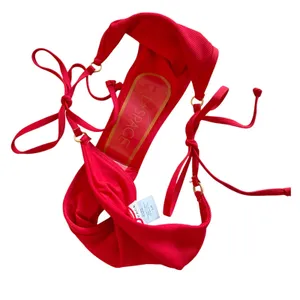 L*Space Red Ribbed Side Tie‎ Bikini Bottoms Gold Ring Hardware Small thumbnail 5