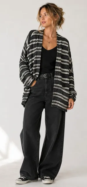 Madewell Grey Striped Slouchy Cardigan Sweater Womens Xs/S Oversized Boxy Boho thumbnail 1