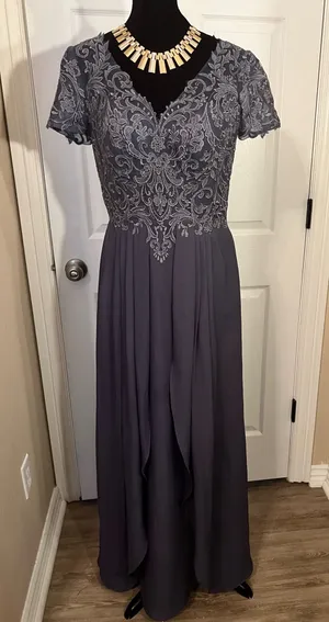 JJ's House Fancy formal gray evening bridesmaid wedding guest dress thumbnail 1