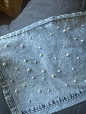 Light Blue Pearl-Embellished Women’s Jeans thumbnail 3