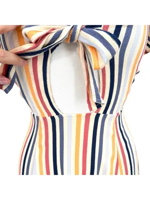 Leith Striped Tie-Front Midi Dress Multicolor Short Sleeves Size XS Coastal Boho thumbnail 3