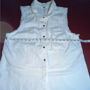 Free People Vest m button Down Fringe Boho Natural Top Linen tunic Lagenlook thumbnail 2