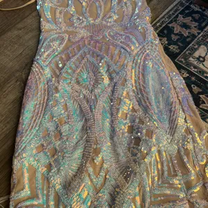 Lucy in the Sky Starstruck Strappy Dress in Nude Iridescence size small thumbnail 5