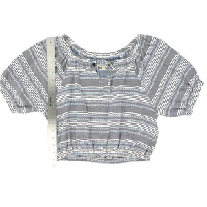 Madewell Jacquard Keyhole Short Sleeve Crop Top Black‎ Striped Size XS thumbnail 6